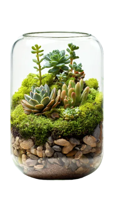 Glass Terrarium with Succulents and Moss