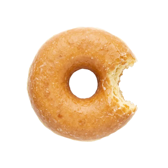 Glazed donut with a bite taken out