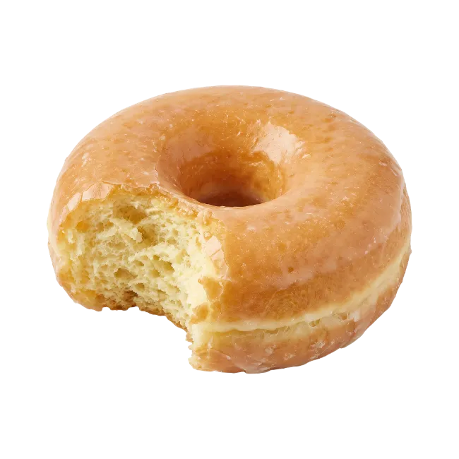 Glazed donut with a bite taken out