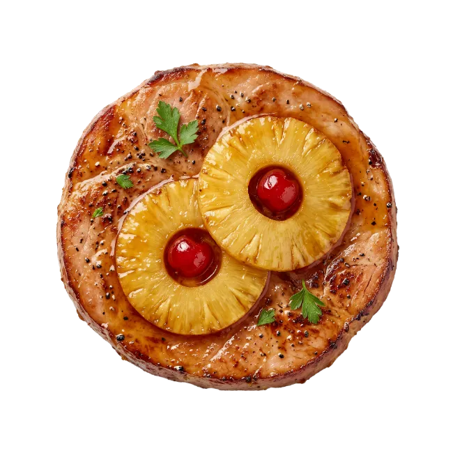 Glazed Ham Steak with Pineapple and Cherries