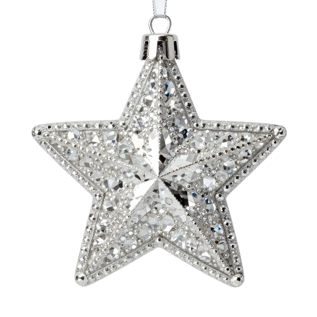 Glittering Silver Star Christmas Ornament