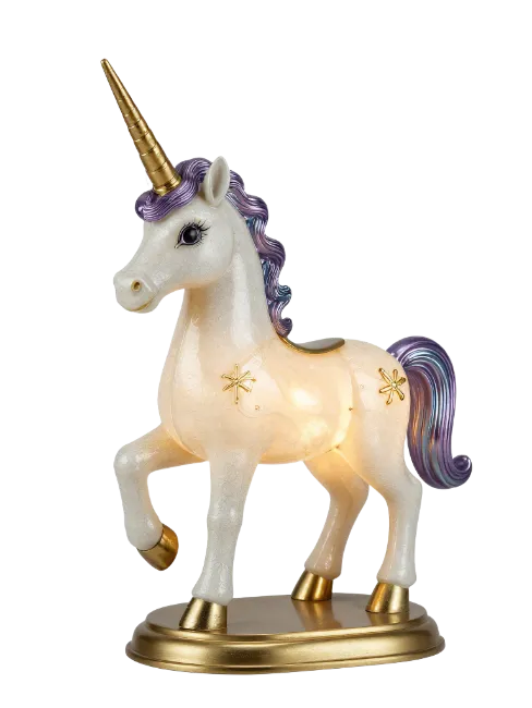 Glittering Unicorn Statue with Gold Accents