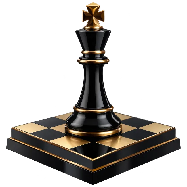 Glossy Black and Gold Chess King on Checkered Board