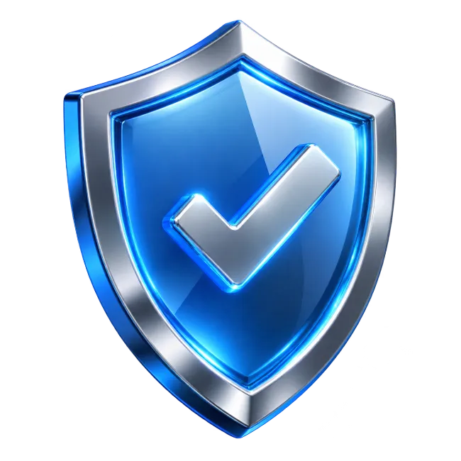Glossy Blue Security Shield with Checkmark Icon