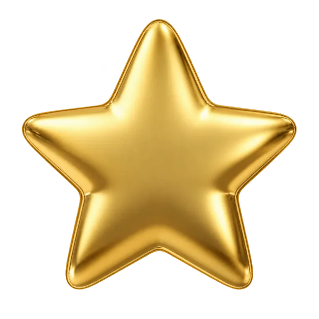 Glossy Metallic Golden Star Icon in 3D Style