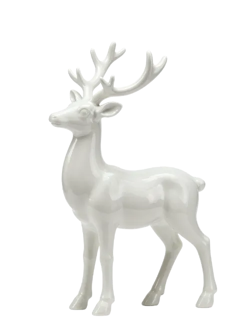 Glossy White Ceramic Reindeer Figurine