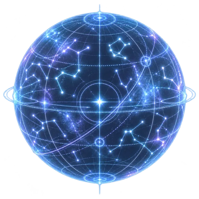 Glowing Blue Celestial Sphere With Constellation Maps