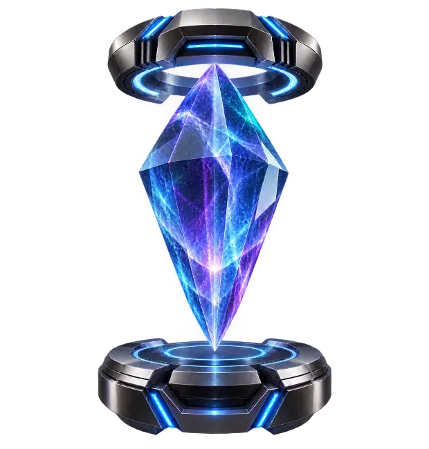 Glowing Blue Energy Crystal in Futuristic Sci-Fi Containment Pod