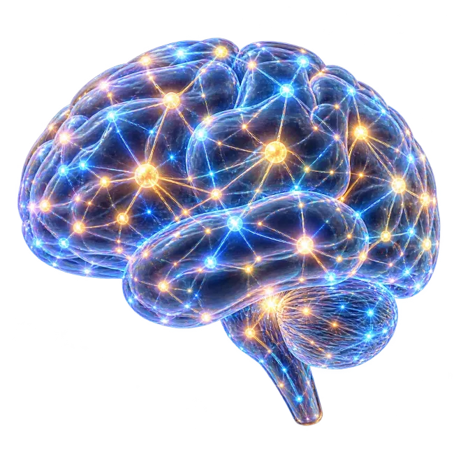 Glowing Digital Brain with Neural Network Connections