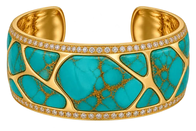 Gold and Turquoise Cuff Bracelet with Diamonds