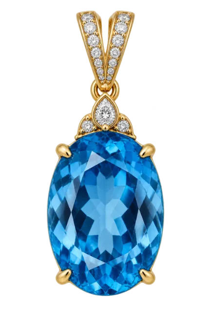 Gold Blue Topaz Pendant Necklace