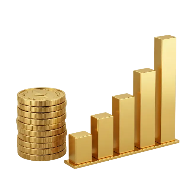 Gold Coins and Growth Bar Chart