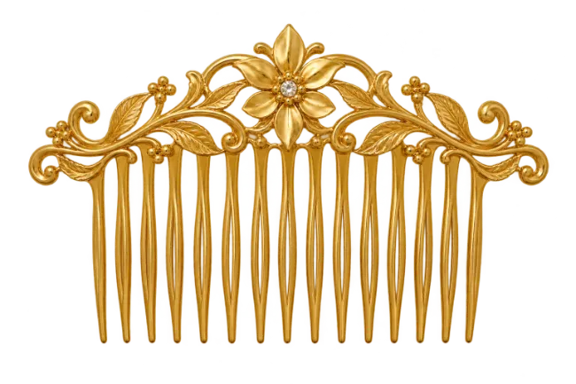 Gold Decorative Hair Comb with Floral Accent