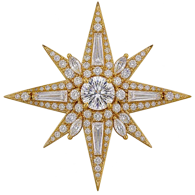 Gold Diamond Star Brooch