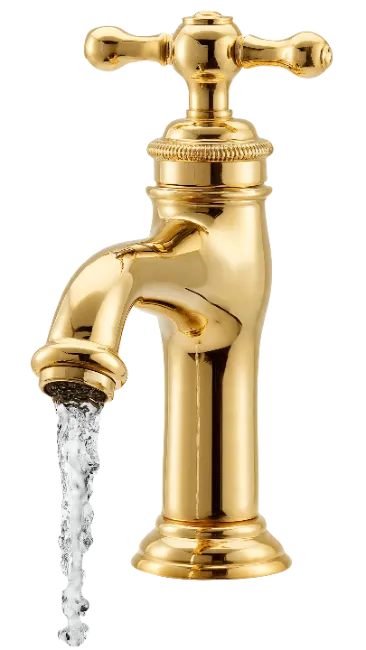Gold Faucet with Flowing Water