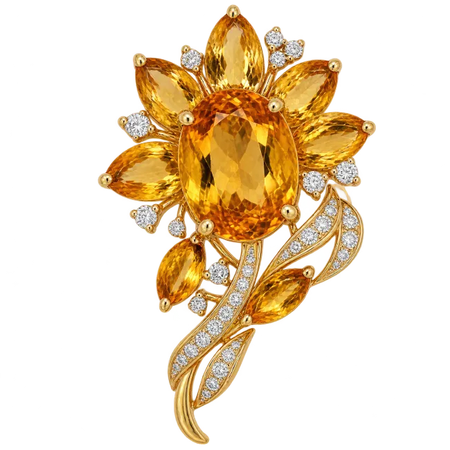 Gold Gemstone Flower Brooch