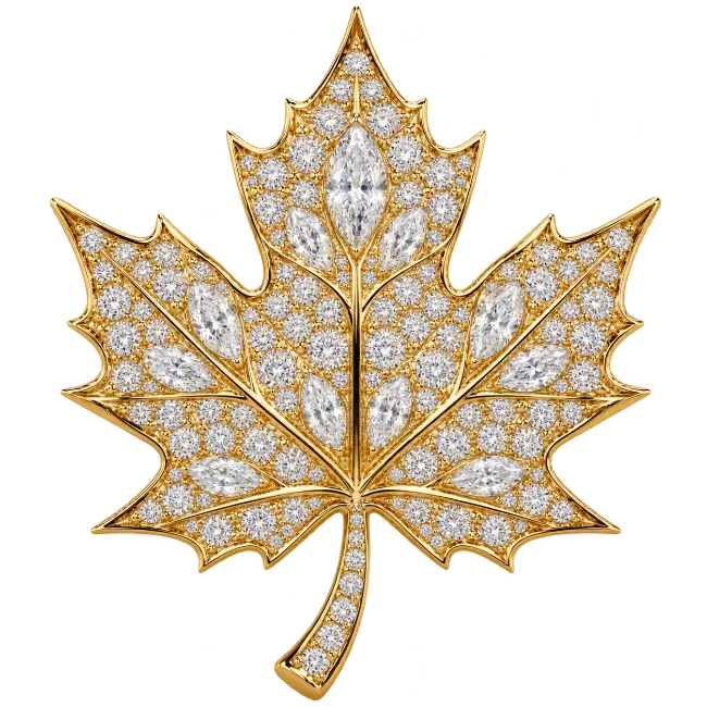 Gold Maple Leaf Brooch with Diamonds