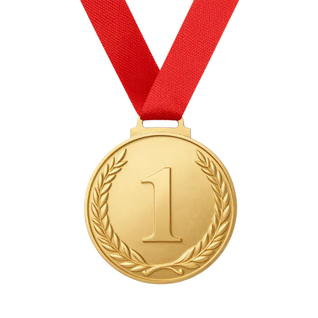 Gold Medal with Number One and Red Ribbon