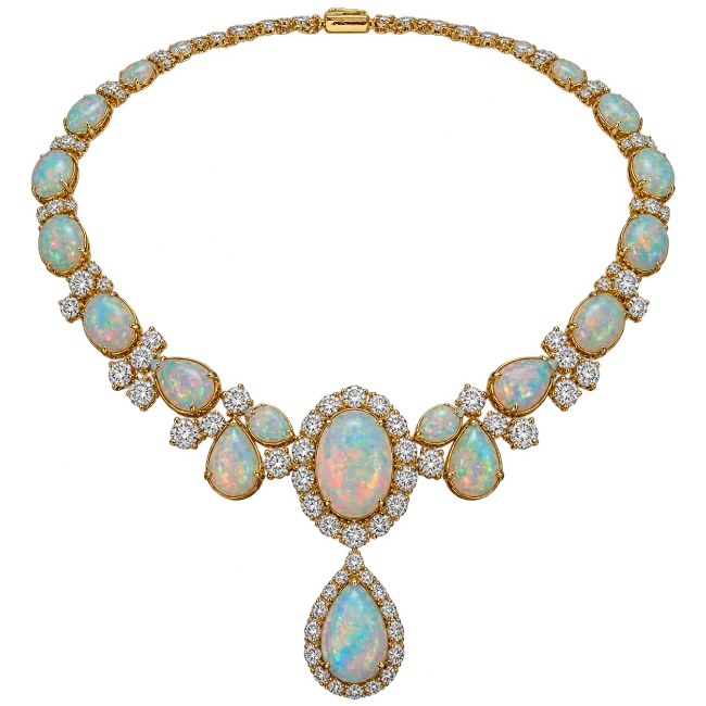 Gold Opal and Diamond Necklace Jewelry