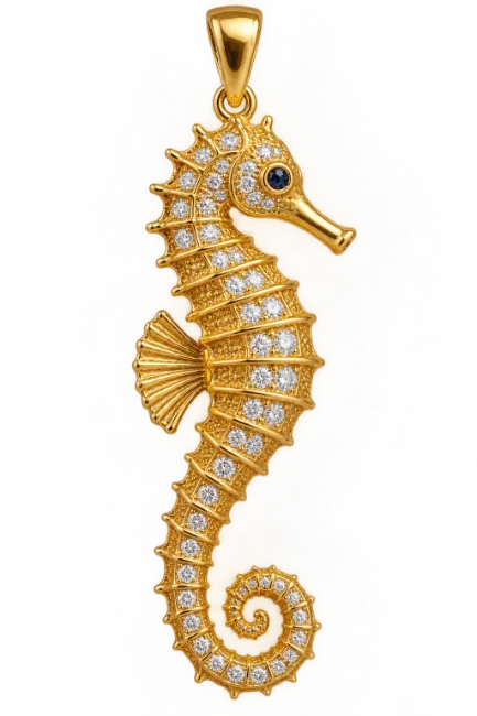Gold Seahorse Pendant with Diamond Accents