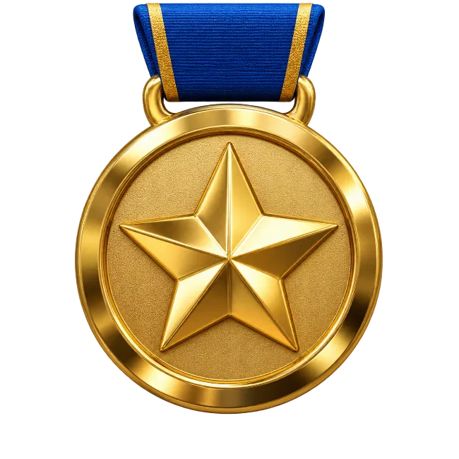 Gold Star Medal Award with Blue Ribbon