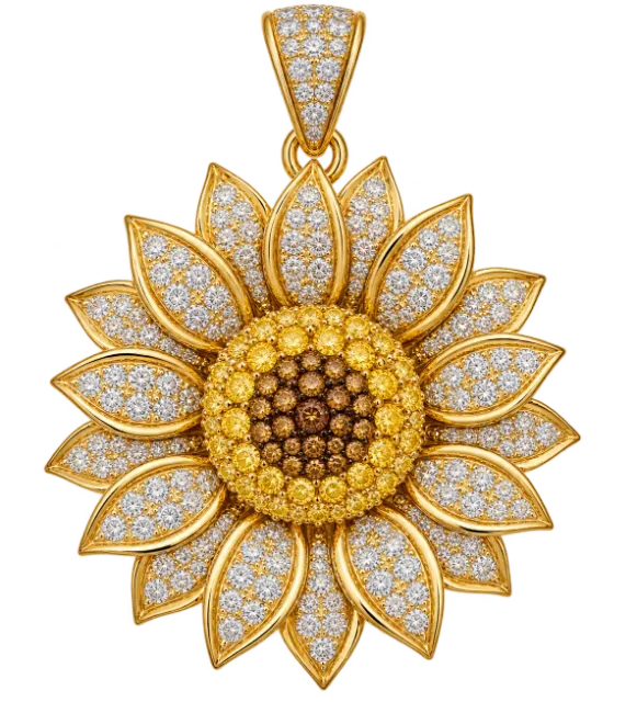 Gold Sunflower Pendant With Diamonds