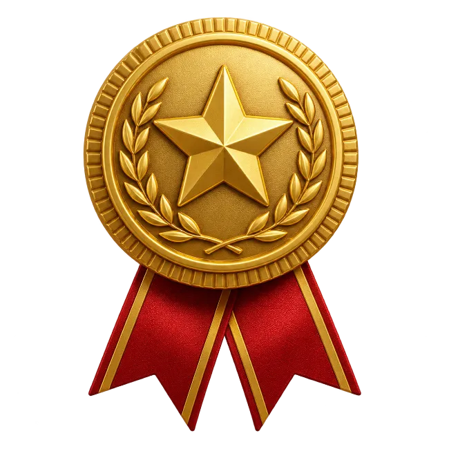 Golden Award Medal with Star and Red Ribbon
