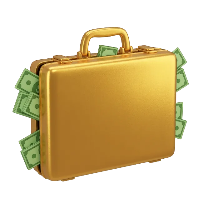 Golden Briefcase Filled with US Dollar Bills