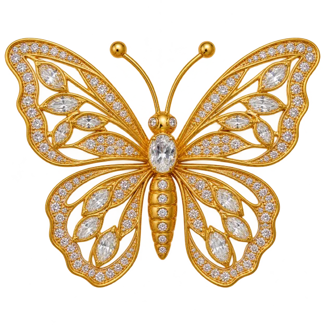 Golden Butterfly Brooch with Diamonds