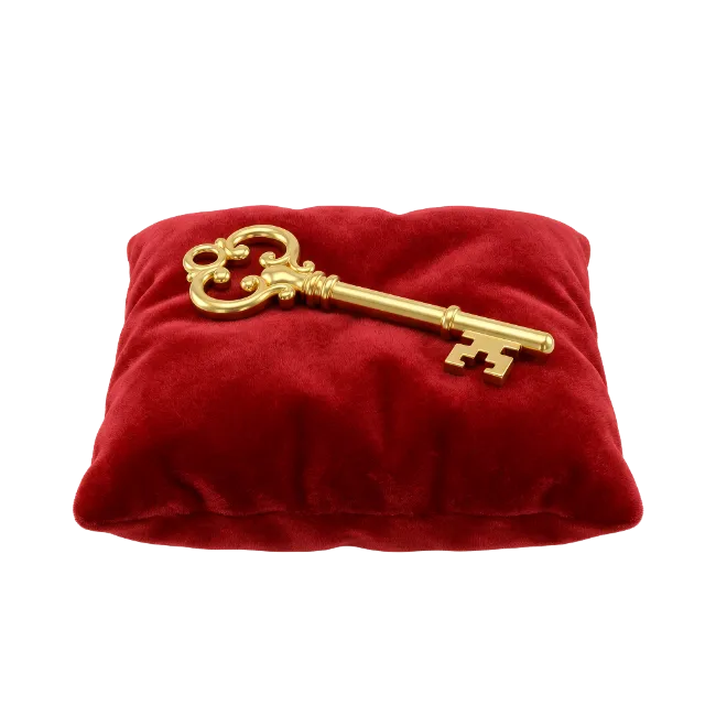 Golden Key on Red Velvet Cushion