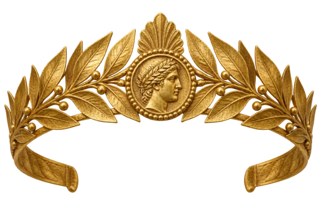Golden Laurel Wreath Crown with Profile Portrait