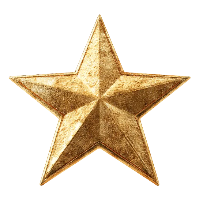 Golden Metallic Five-Pointed Star Symbol