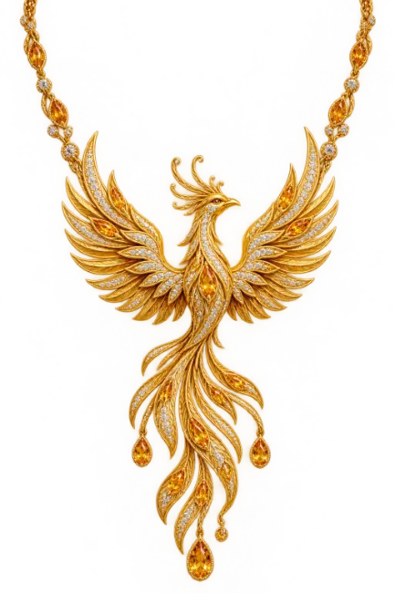 Golden Phoenix Necklace with Gemstones