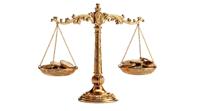 Golden Scales of Justice with Coins