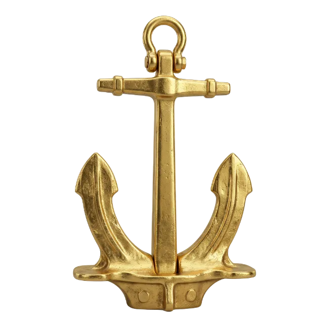 Golden Ship Anchor on Black Background