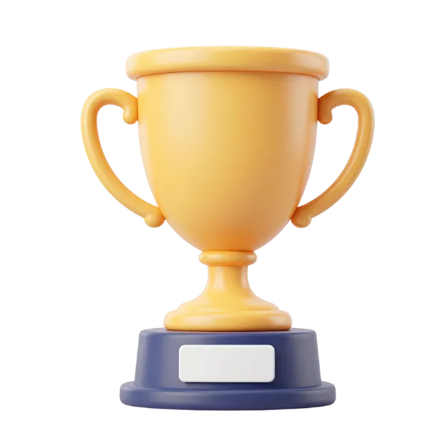 Golden trophy cup with blue base