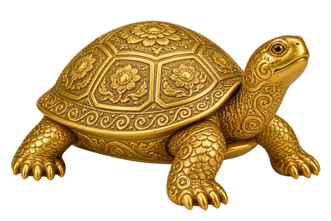 Golden Turtle Figurine with Detailed Carvings