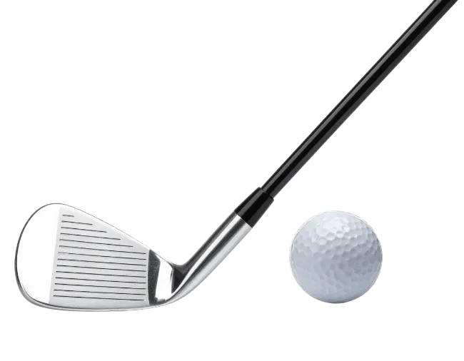 Golf Club Iron and White Golf Ball