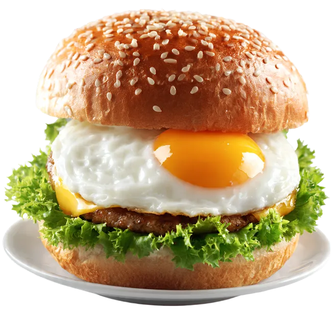 Gourmet burger with egg and lettuce