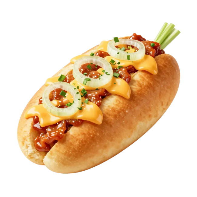 Gourmet Hot Dog with Melted Cheese and Onions