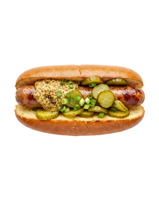 Gourmet Hot Dog with Sausage and Pickles