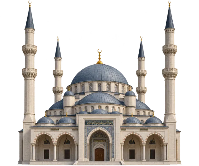 Grand Mosque with Blue Domes and Minarets