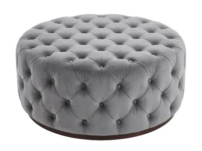 Gray Tufted Velvet Round Ottoman