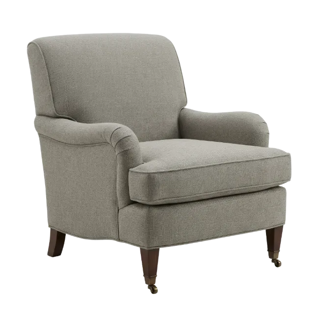 Gray Upholstered Armchair with Wooden Legs