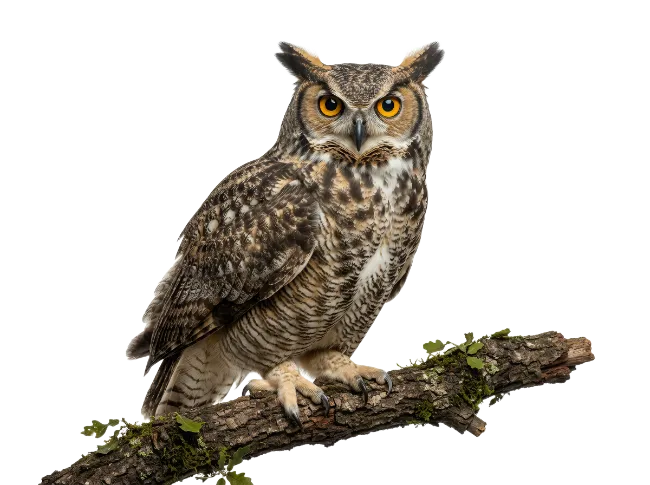 Great Horned Owl Perched on Branch