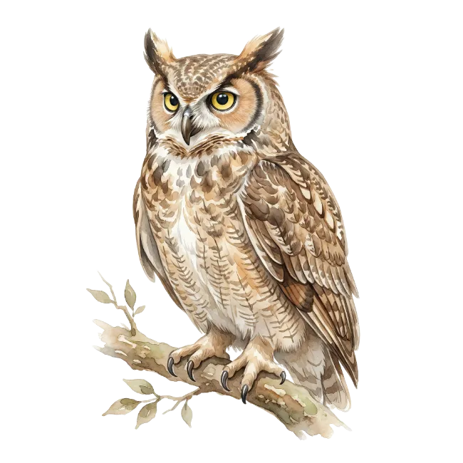 Great Horned Owl Perched on Branch
