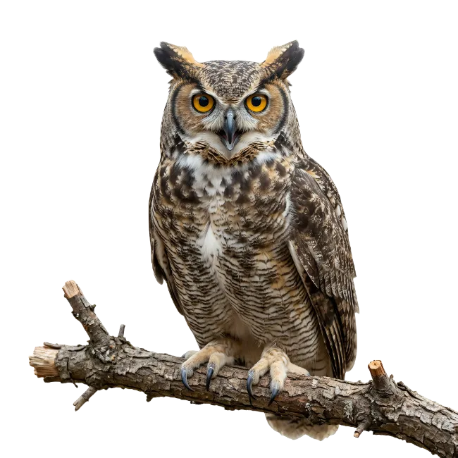 Great Horned Owl Perched on Branch