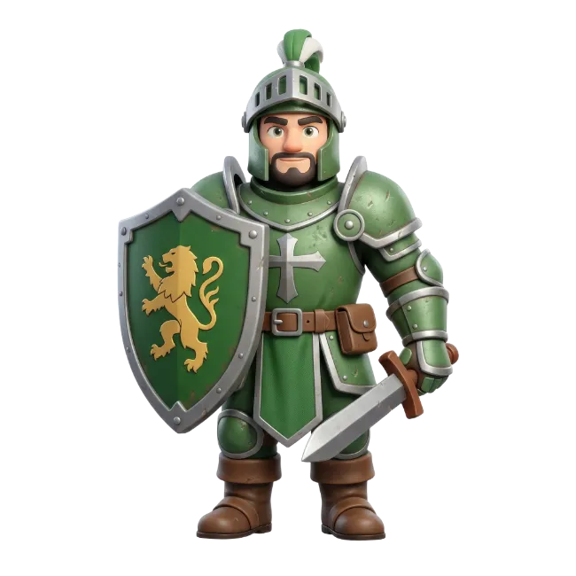 Green armored knight with sword and shield