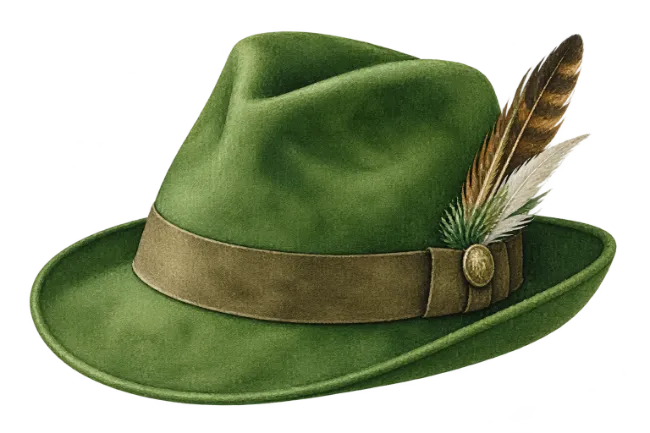 Green Bavarian Hat with Feathers Illustration
