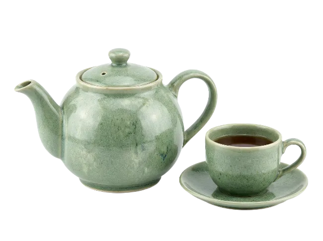 Green Ceramic Teapot And Tea Cup Set